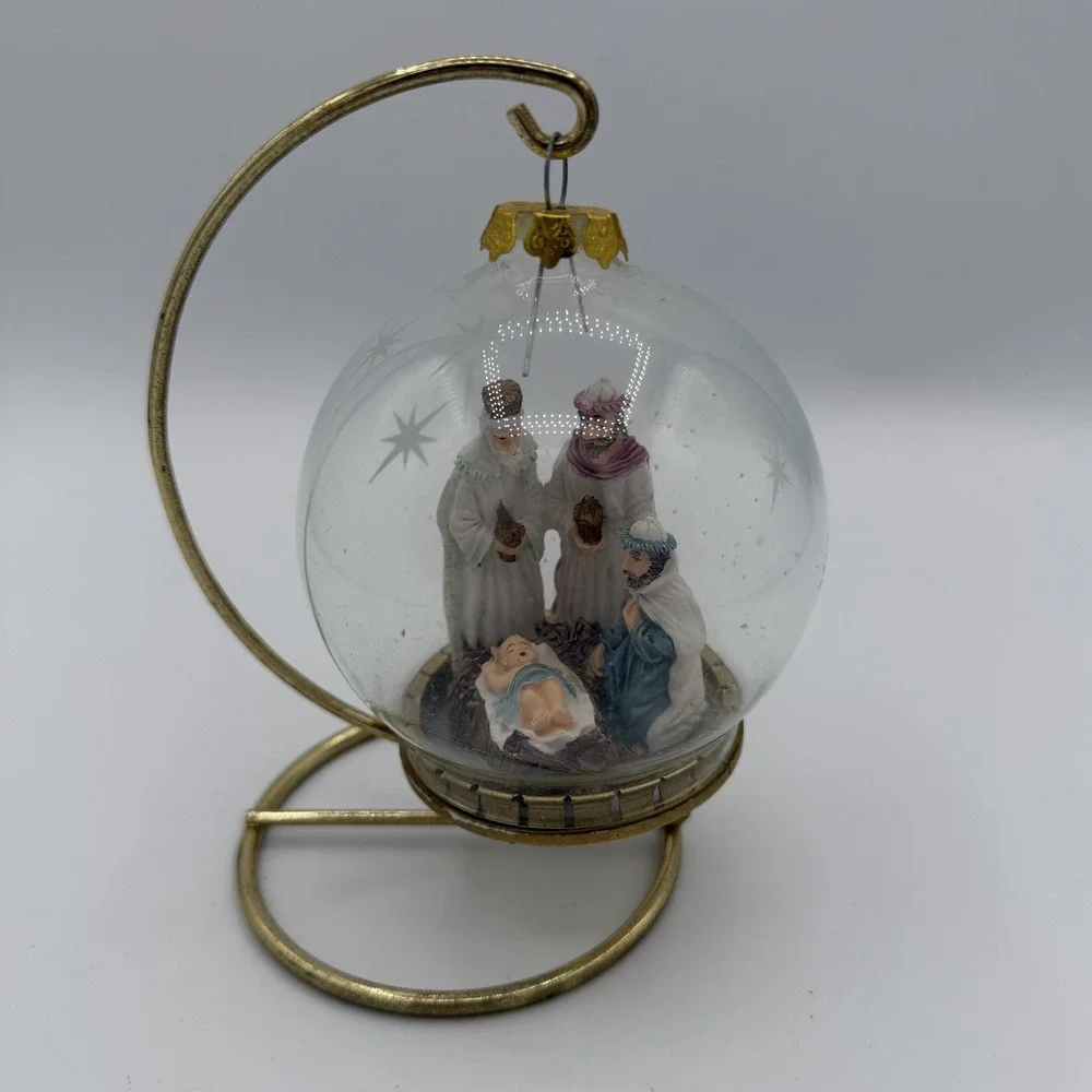 House of Lloyd 1994‎ Nativity Scene Christmas Ornament Clear Glass Star Etched